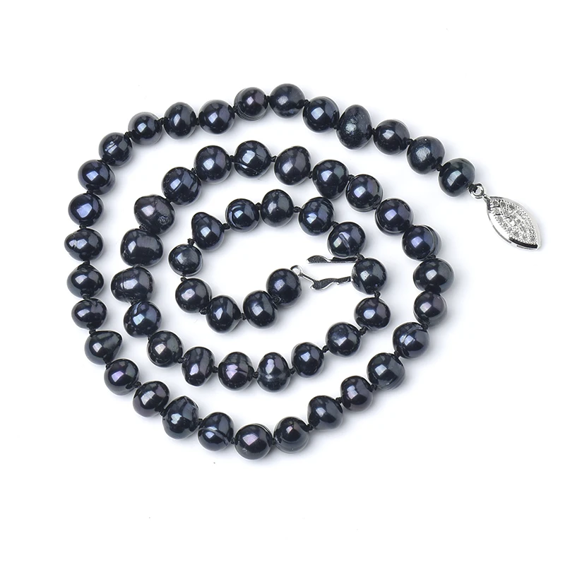 7-8 mm Pure Black Near Spherical freshwater Customization 7-8 MM Pure Natural Chain Type Necklace