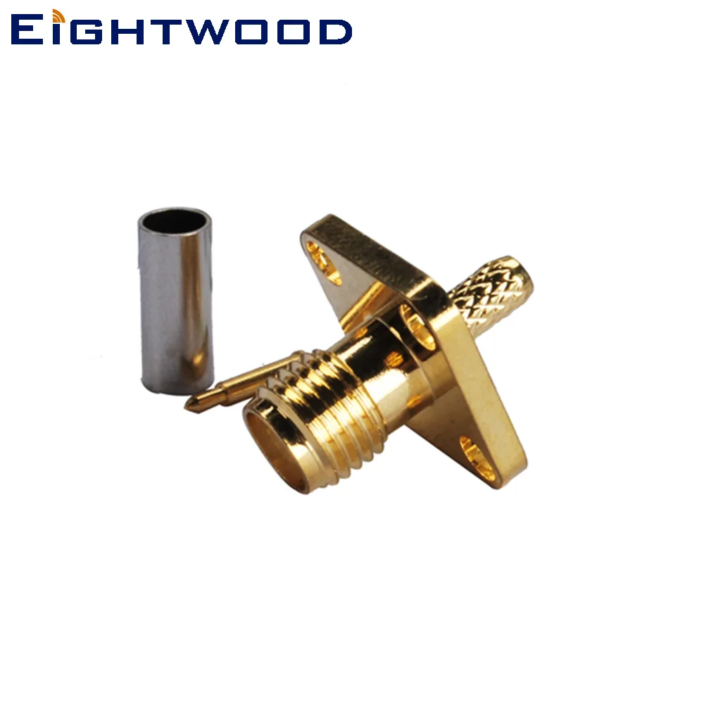 Eightwood 5PCS RP SMA Plug Female RF Coax Connector Adapter 4 Hole Flange Panel Mount Crimp LMR-100 RG174 RG316 Flexible Cable