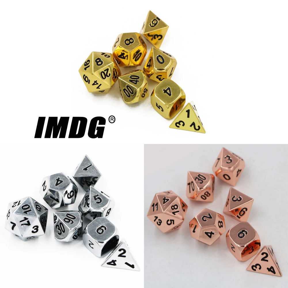 

IMDG 7pcs/set Creative RPG Game Dice Polyhedron Metal Dice DND Plating Color Digital Game Dice