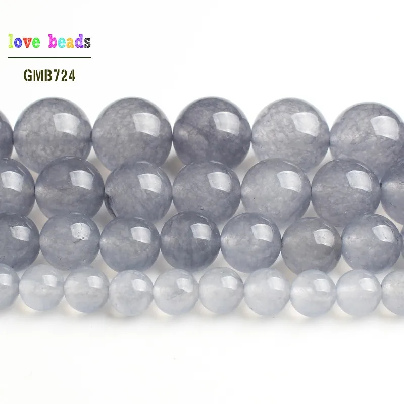 Natural Jades Stone Beads Gray Chalcedony Round Beads for DIY Bracelet Jewelry Making 15\