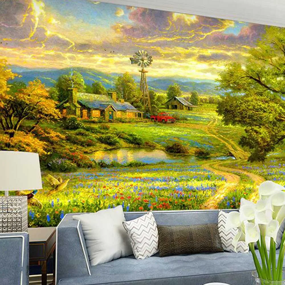 American Style Photo Mural Embossed 3D Landscape Wall   Covering s for Living Room paper  walls 3 d Roll