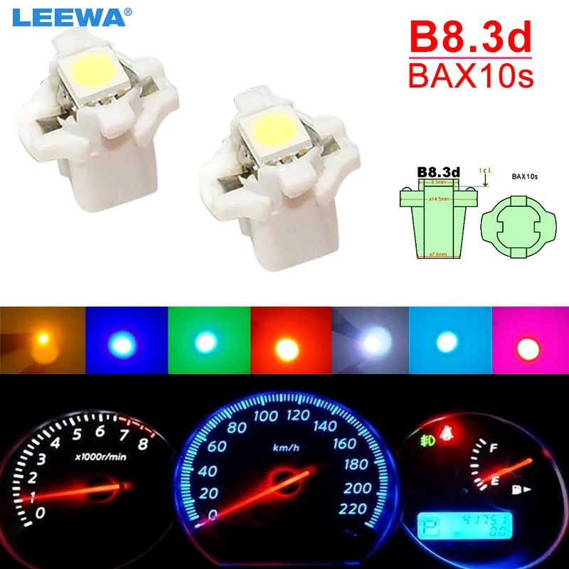 LEEWA 500pcs Car 12V B8.3d/BAX10s 1SMD 5050 Gauge Dashboard LED Light Interior Lamp White/Blue/Red/Yellow/Pink/Ice blue #CA4066