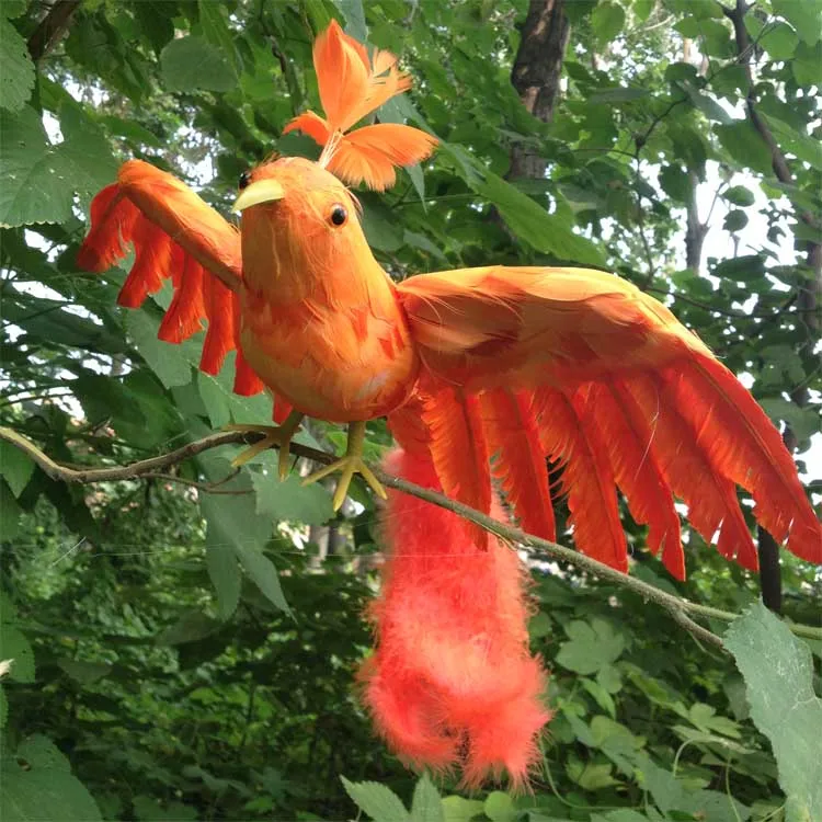 simulation wings Phoenix bird model foam&furs orange long tail bird doll gift about 60x32cm 1706