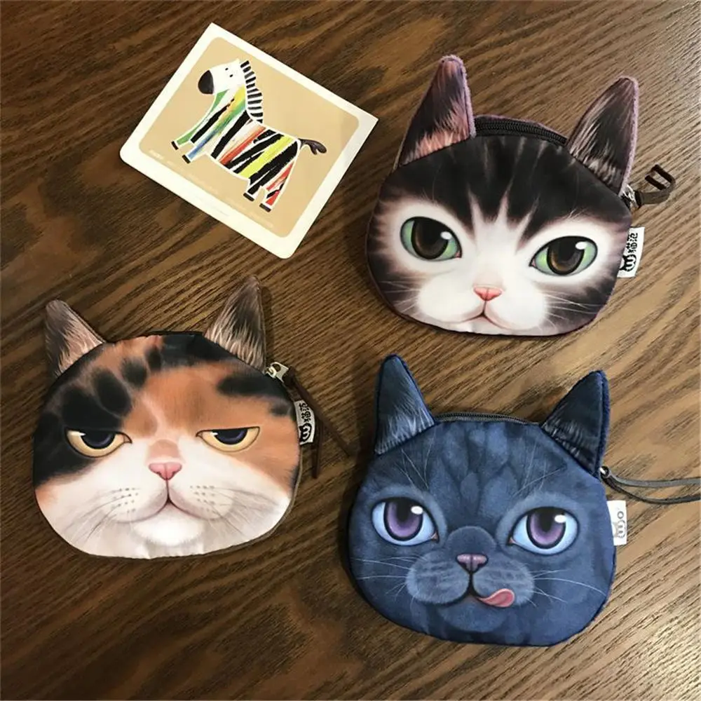 3D Girl Wallet Bag Ladies Face Zipper Mini Cat Coin Purses Dog Children\'s Purse Plush Bolsa De Moeda Coins Pouch Monedero Gato