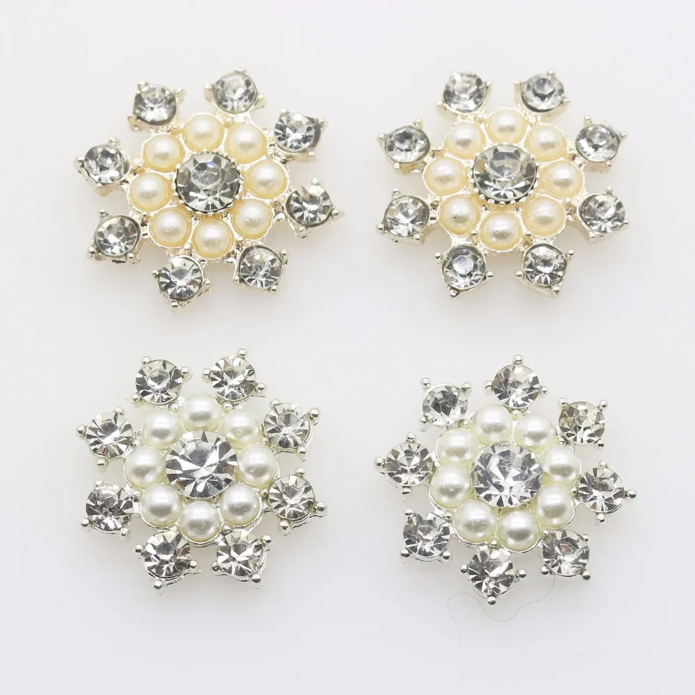 Wholesale 100pcs/lot 25mm flat back Metal Buttons Rhinestone Pearl Button DIY Accessories Fashion Wedding Decorative Button