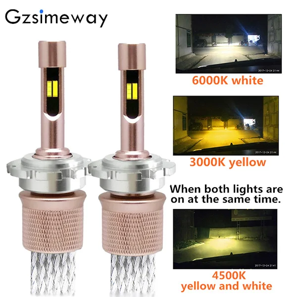 

2PCS car light led D2H D2S D1S D3S D4S car headlight dual color tricolor 3000k 4300K 6000K 90W H3 H1 H7 Auto fog light bulbs 12V