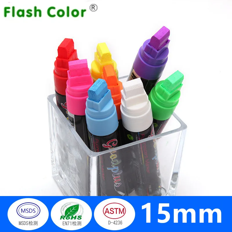 Flashcolor 8pcs Highlighter Fluorescent Liquid Chalk Marker Pen for LED Writing Board 15mm