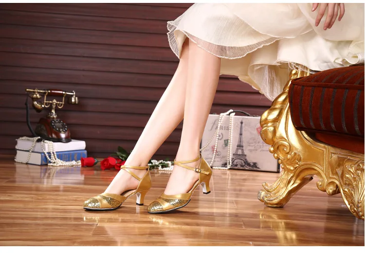 Women Leather Shoes Female Sequin new Female high heels Dance Shoes Female woemn Dancing Shoes High Heel 3/5cm Soft Sole Large