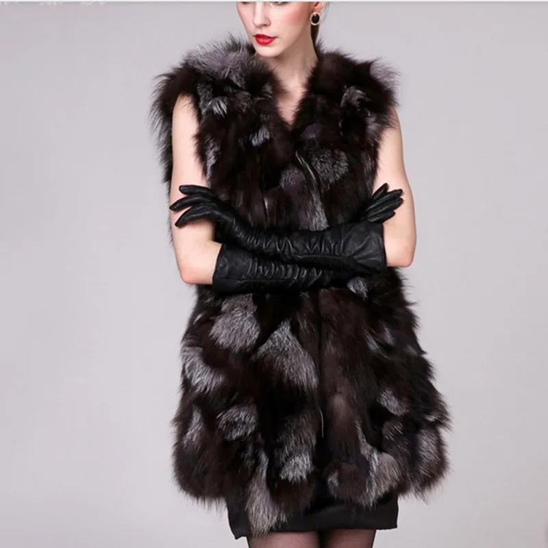 

Autumn Winter Women's Genuine Real Silver Fox Fur Vest Lady Warm Waistcoat Female Gilet VF0539