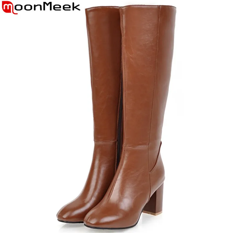 MoonMeek Large size 34-45 moda autunno inverno stivali donna punta quadrata zip tacchi alti scarpe stivali alti al ginocchio donna 2022 nuovo