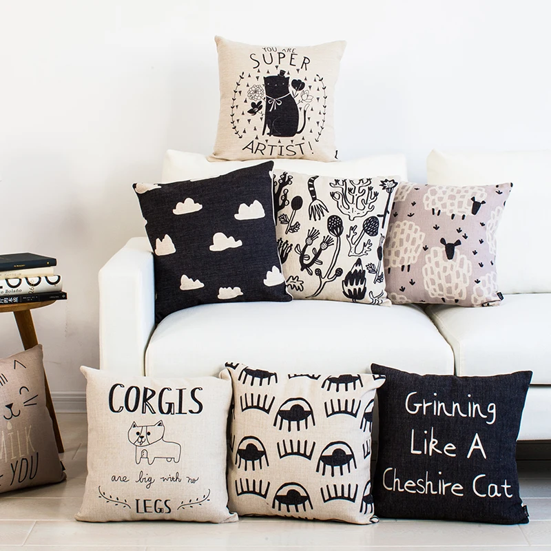 Nordic Style Throw Pillow Case Black and White Cushion Cover Sheep Cloud Cat Eyes Chair Seat Cushion Home Decor for sofa