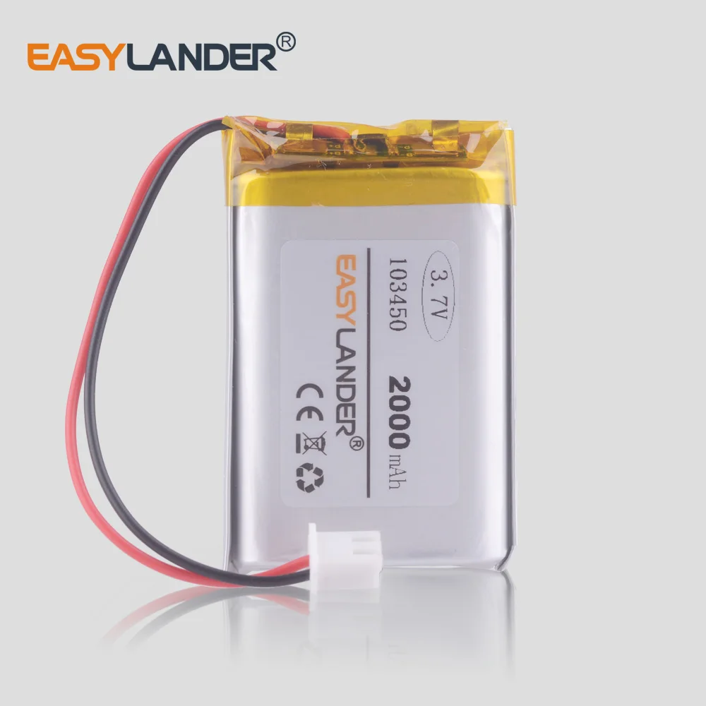 JST2.54 2P 103450 Akumulator litowo-jonowy 3,7 V 2000 mAh do GPS MP3SPeaker PAD GPS DVR zabawki 103549 103550