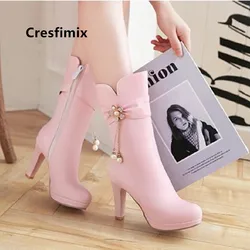 Cresfimix bottes femmes women fashion plus size 34 to 43 high heel boots lady casual high quality long boots autumn boots a6019