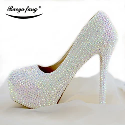 BaoYaFang New Bling crystal women wedding shoes fashion Rhinestone party dress shoes female shining crystal handmade shoes