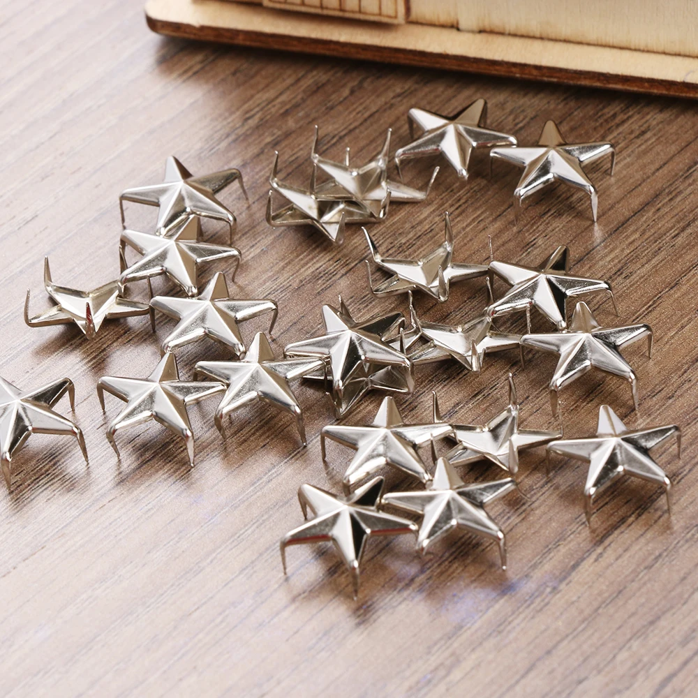 100pcs 15mm Star Rivets Leather Craft DIY Studs Spikes Spots Nailhead Rock Punk Garment Sewing Decoration Clothing Accessories