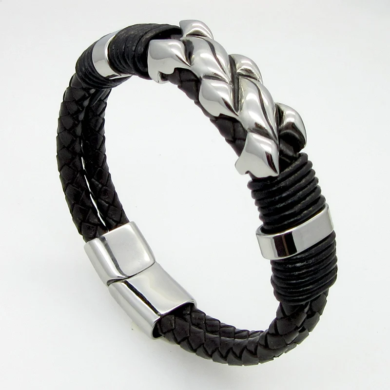 Hot Sale Leather Bracelet Men Women Handmade Braid Genuine Leather Bracelet Wrap Charm Flame Grain Bracelets Bangles Men Jewelry