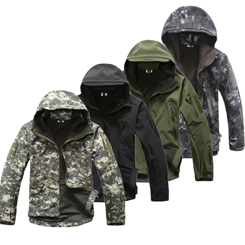 Winter Outdoor Waterproof Warm Camouflage Coat Tops Men Training Climbing Fleece Lining Thermal Hooded Jacket Clothing