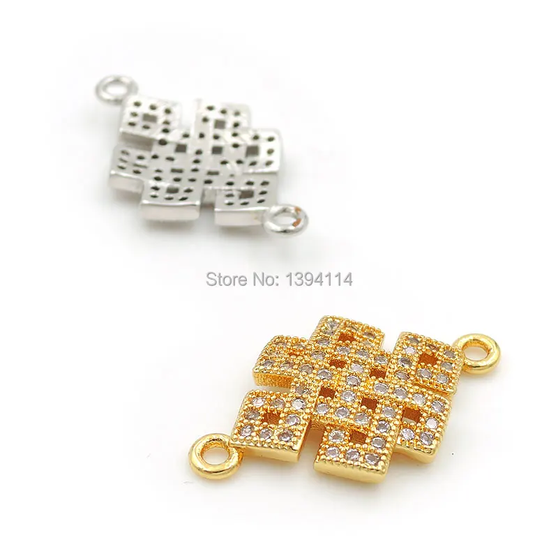 23*14*2mm Micro Pave Clear CZ Square Lucky Knot Connector Fit For Women As DIY Bracelets Accessory