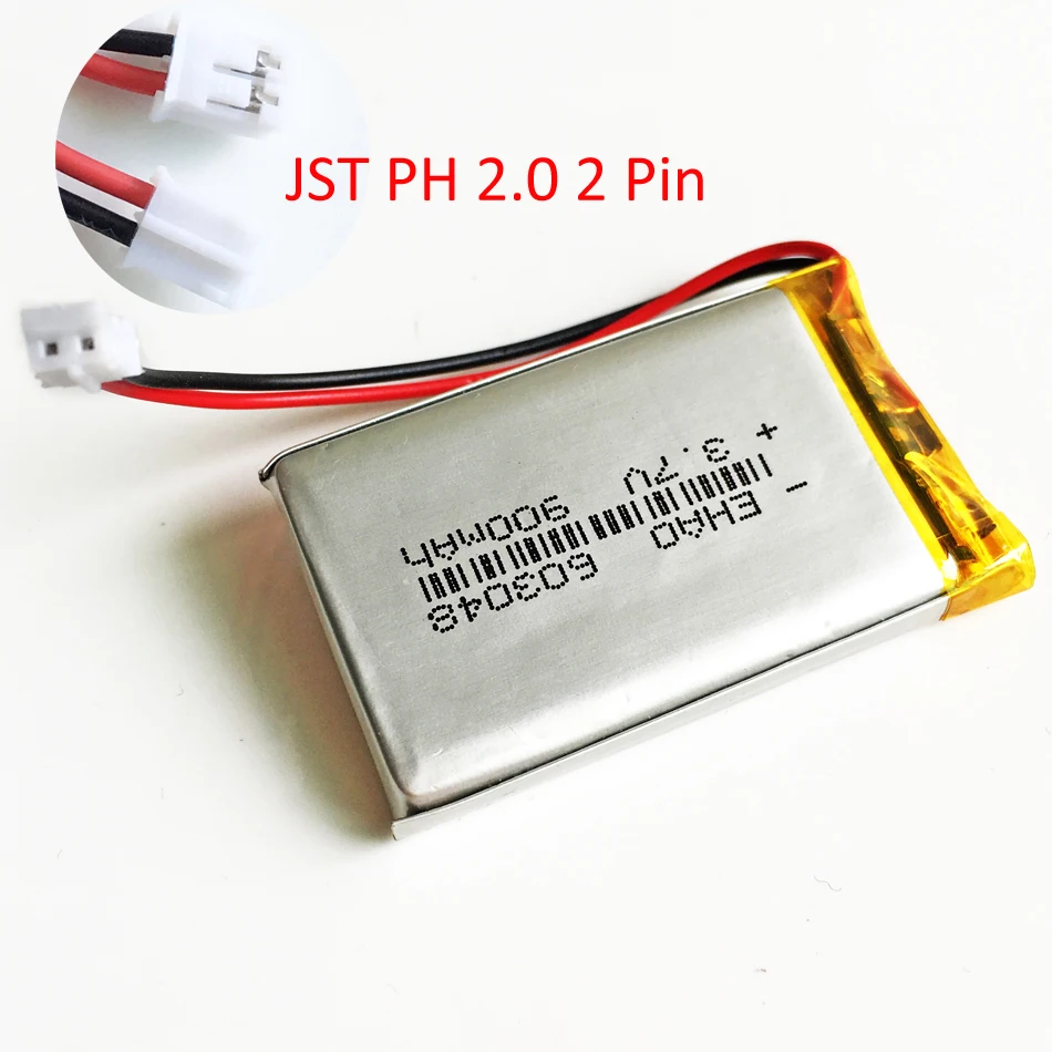 3.7V 900mAh LiPo akumulator litowo-polimerowy JST PH 2.0mm 2pin złącze 603048 do Mp3 GPS głośnik kamera Bluetooth