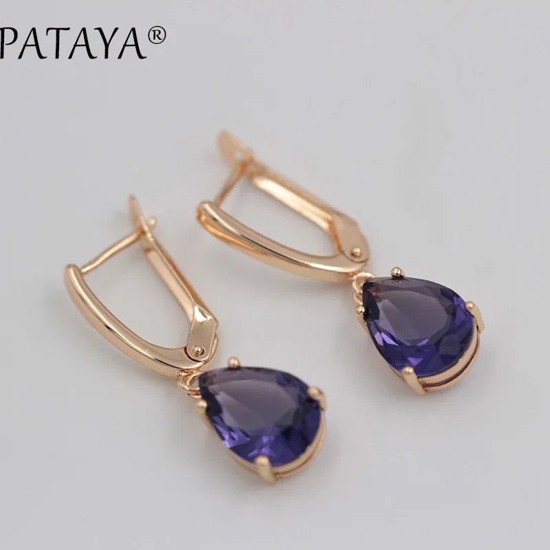 PATAYA Water Drop Earrings 585 Rose Gold Color Natural Zircon Eardrop Jewelry Women Vintage Hanging Long Chandelier Earring