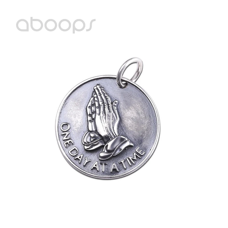 

Vintage 925 Sterling Silver Round Pendant with Bible Verse Praying Hands for Men Women,Free Shipping