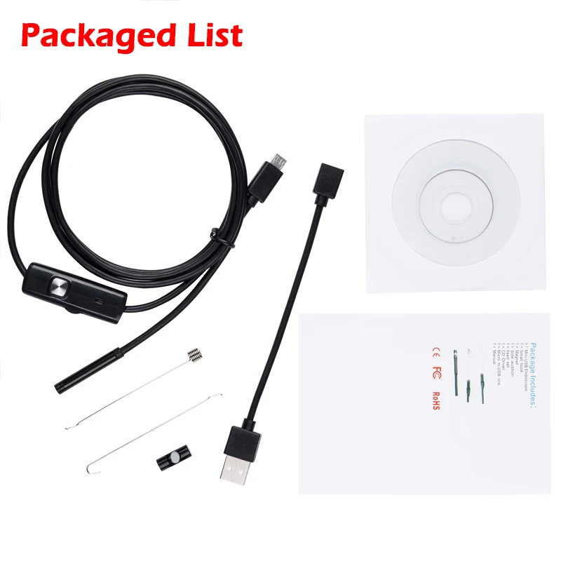 1pc 7mm/5.5mm 1M Endoscope Mirco USB 2m 6LED Endoscope Camera Android Waterproof Pipeline PCB PC Inspection Mini Camera