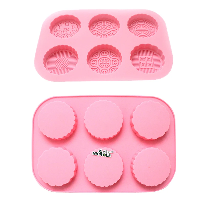 6 Holes Silicone Soap Mold Round Moon Cake Chocolate Candy Making Mould