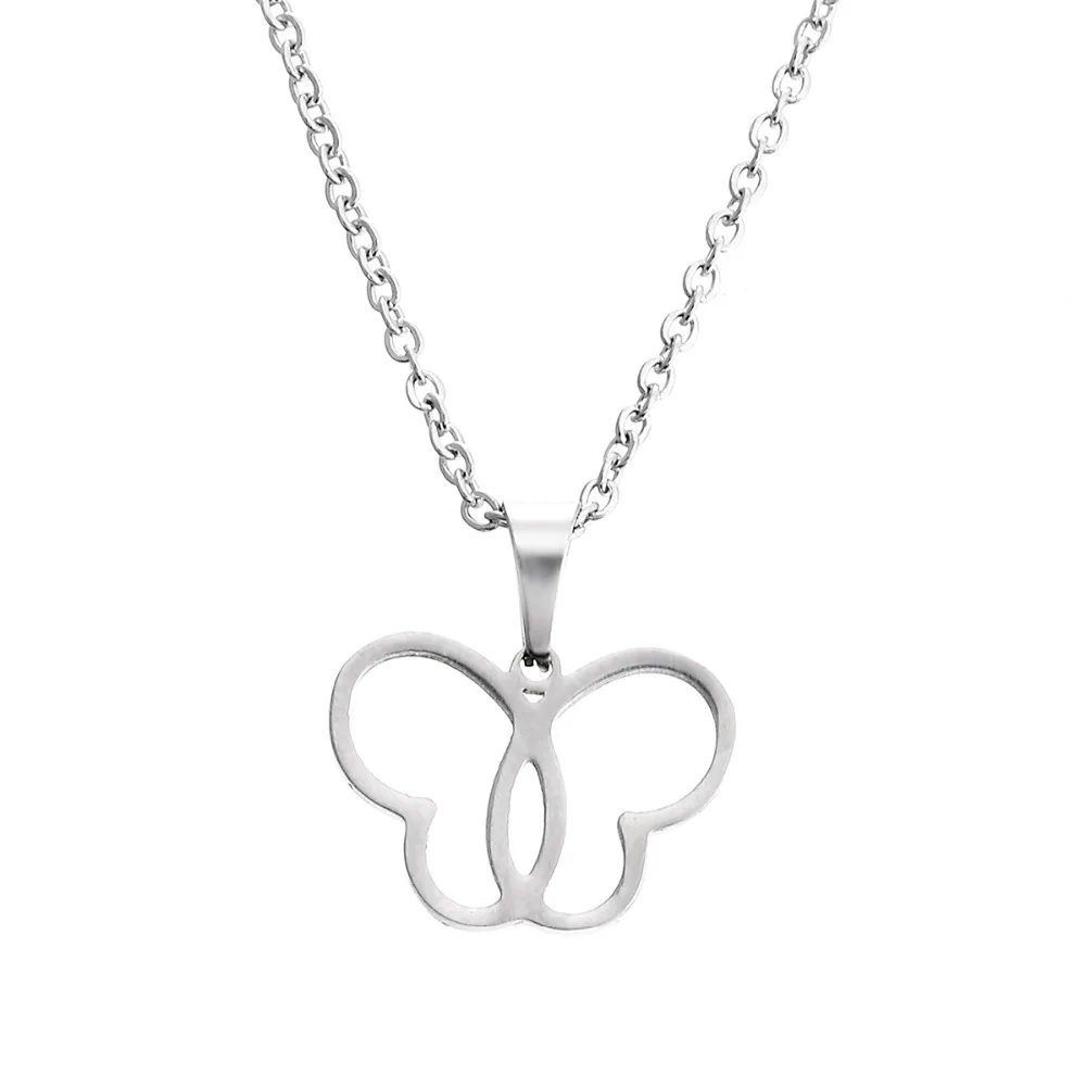 1Pc New Cute Hollow Out Butterfly Pendant O Chain Chokers Necklaces Stainless Steel Necklace For Women Kids Lucky Gift Jewelry