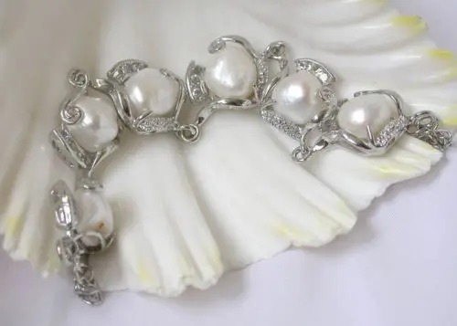 Hot sell Noble- FREE SHIPPING n1495 BEAUTIFUL 12mm white baroque pearls bracelet bangle Natural free shipping