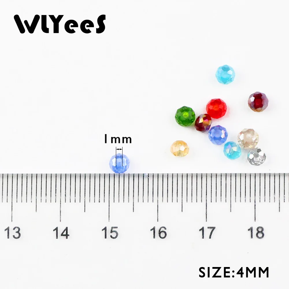 WLYeeS Austrian Crystals 4mm Faceted Flat Round Beads 100pcs Round Glass Loose Beads necklace bracelet Jewelry Making DIY Ball