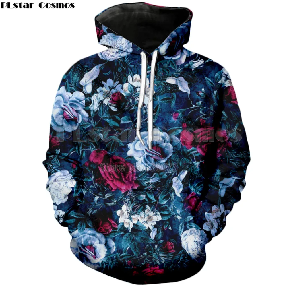 

PLstar Cosmos 2020 New Fashion Men Women hoodies flowers sweatshirt Night Garden Blue 3D Print casual Hoodie Drop shipping