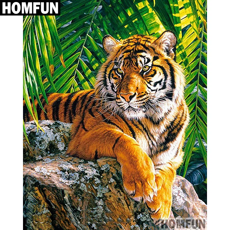 HOMFUN Diamond Painting Rhinestones Pictures Diamond Embroidery Animal Tiger Cross Stitch Diamond Home Decorations A00550