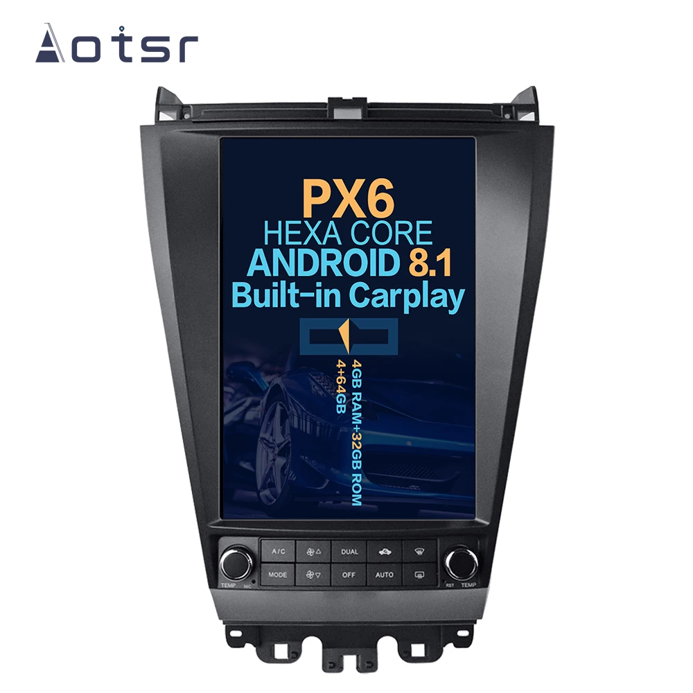 

Aotsr Tesla 12.1" Vertical screen Android 8.1 Car DVD Multimedia player GPS Navigation For Honda Accord 2003-2007 carplay Wifi