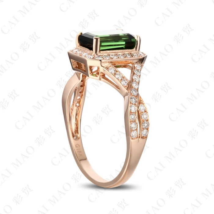 CaiMao 2.1ct Natural Pink Tourmaline & 0.41ct Diamond 18k Gold gemstone engagement ring Fine Jewelry