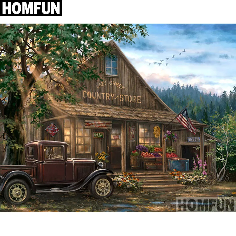 

Алмазная 5D Вышивка HOMFUN A06382, картина «домик лес» с полными квадратными/круглыми стразами, вышивка крестиком, домашний декор, подарок