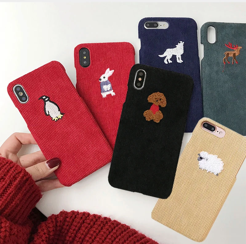 Warm Fabric Cloth Phone Case For iPhone 11 Pro 6 6S 7 8 Plus X Case Cute Sheep Teddy Hard Cover For iPhone X XR XS MAX SE 2020