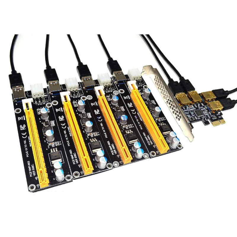 NEW add in card PCIe 1 to 4 PCI express 16X slots Riser Card PCI-E 1X to 4 PCI-e slot Adapter USB 3.0 Port Multiplier for Mining