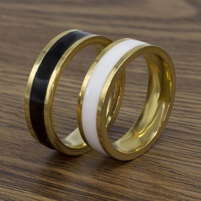 New Simple Stainless Steel Trendy Rings Jewelry Fashion Black White Color Steel Rings for Women and Men