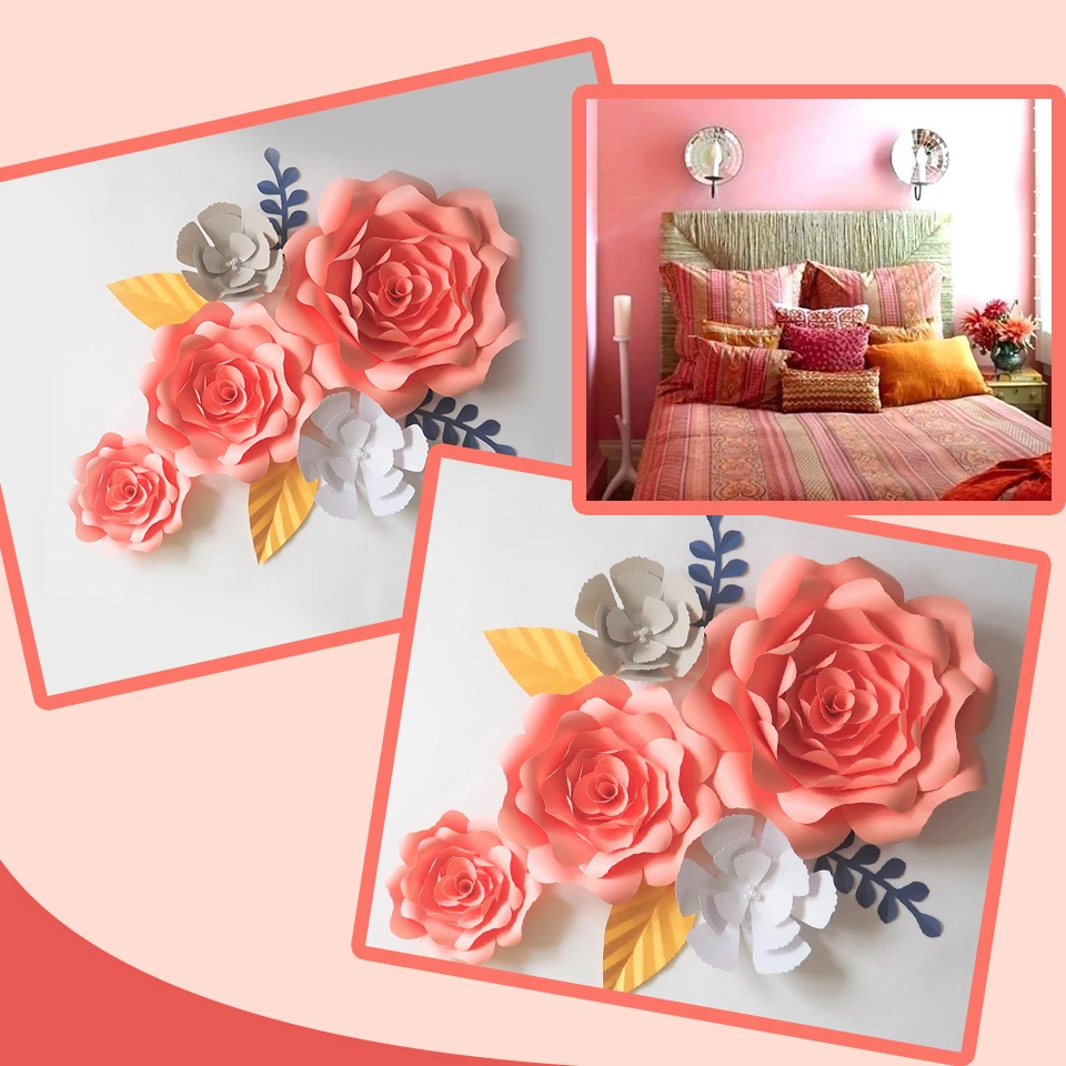 

DIY Artificial Flowers Fleurs Artificielles Backdrop Giant Paper Flowers Rose 5CS+ 4 Leave Wedding Party Decoration Baby Shower