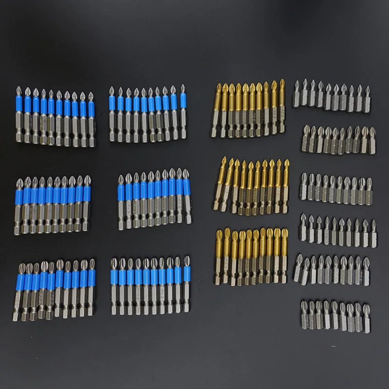 10 stks/partij 50mm GCr15 Pozidrive Bits Hex Shanked Anti Slip Schroevendraaier Bits Magnetische Enkele Kop PZ1/PZ2/PZ3