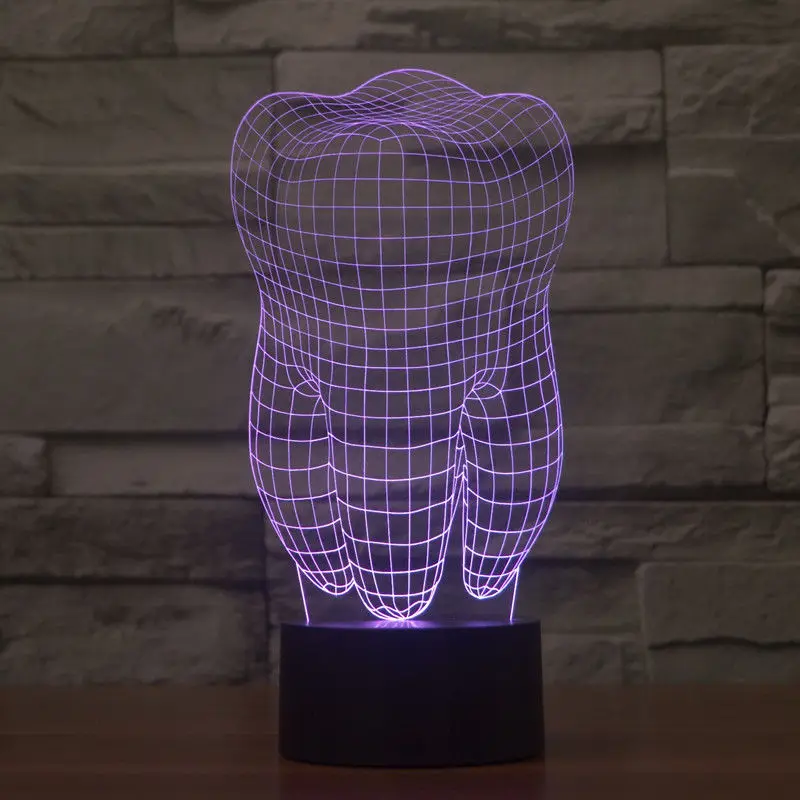 Kawaii kształt zęba 3d światło USB Illusion LED dekoracyjna lampka stołowa dotykowy dzieci nachtlampje kolorowe 3d lampy biurko prezent dentysta