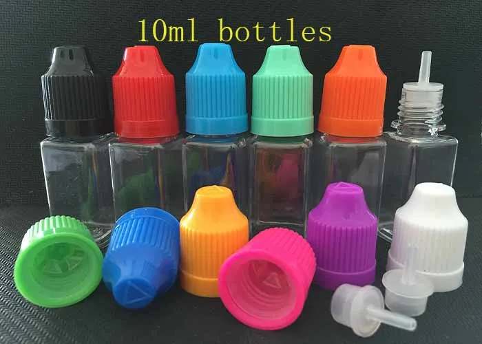 

500pcs plastic oil Bottle dropper clear PET with long thin tip bottles 10ml SquareE liquid oil Bottle Childproof Tamper Cap