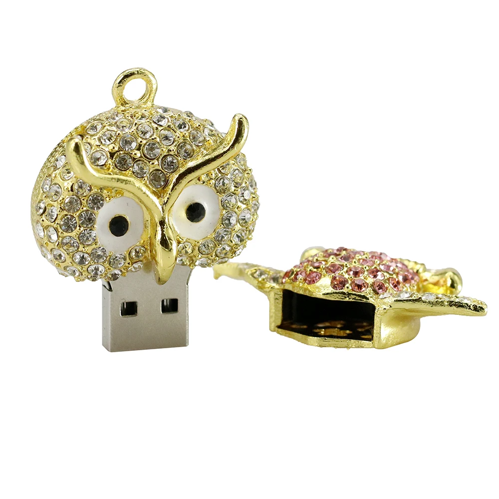 Usb Flash Drive Diamant Metalen Materiaal Uil Ketting Cartoon Usb 2.0 Flash Drive U Disk 8Gb 16Gb 32gb Flash Memory Stick Pendrive