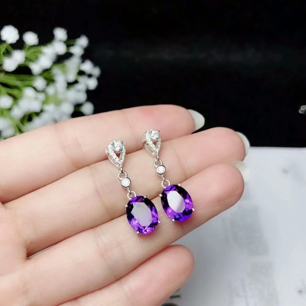 KJJEAXCMY Fine Jewelry 925 Pure Silver With Amethyst Female Earrings Party Gift Girl Marry New Got Engaged Valentine\'s Day