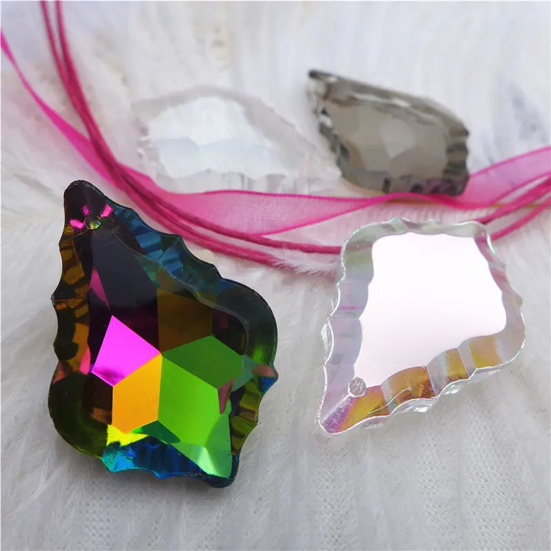 38mm maple leaf clear plated ab rainbow/metallic/clear crystal pendants curtain Lamp chandelier glass Jewelry DIY findings 12pcs