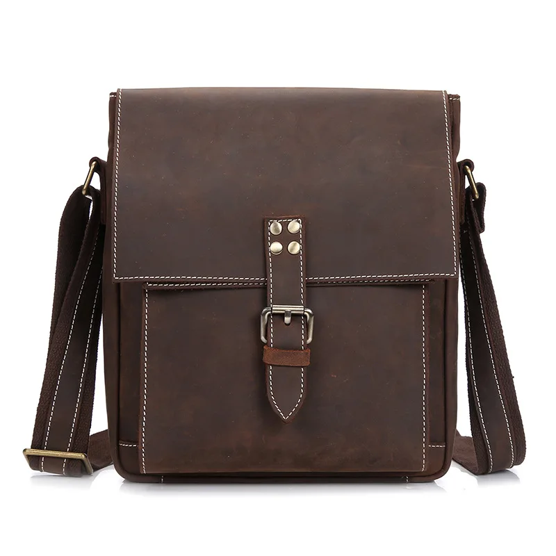 Vintage Crazy Horse Genuine Leather Men Shoulder Bag Leather messenger bag male crossbody bag Sling Casual Bag Brown New 2017