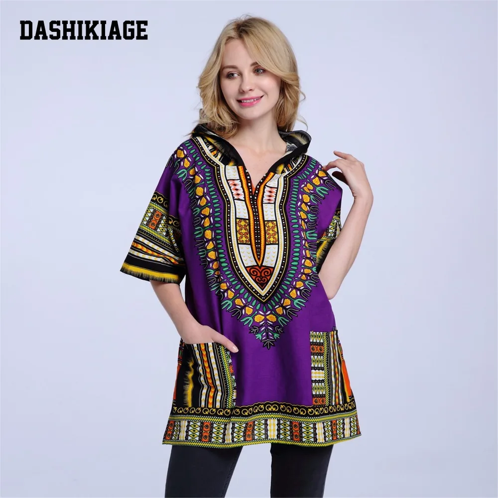 Dashikiage Hoodies 100% Cotton Dashiki with Hood Men\'s Women\'s African Dashiki Shirts Dress Boho Hippie Kaftan Festive Clothing