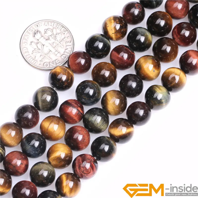 Natural Stone Round Multicolor Tiger Eye beads for Jewelry Making strand 15\