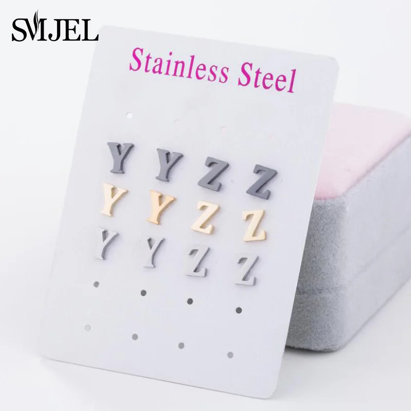 SMJEL A-Z Alphabet Earrings Stainless Steel Initial Letter Earrings for Women Girls Personalize Everyday Jewelry bijoux