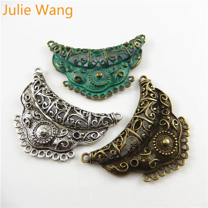 Julie Wang 3PCS Antique Bronze Green Silver Color Alloy Charms Connector Pendant Bracelet Necklace Jewelry Accessories Making